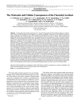 The Molecular and Cellular Consequences of the Chernobyl Accident I