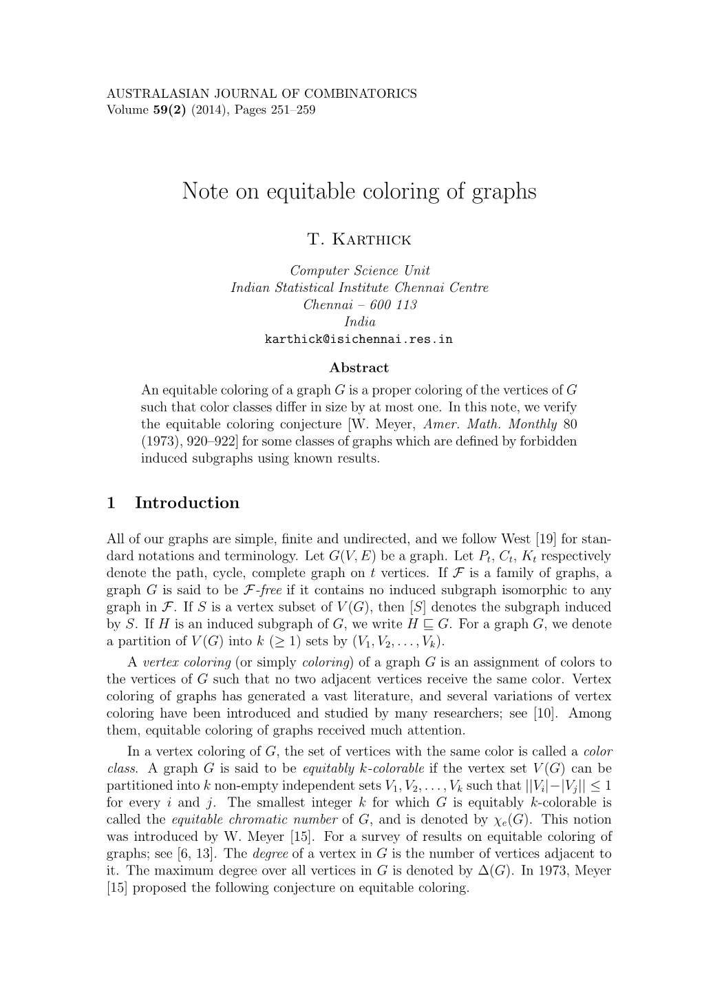 Note on Equitable Coloring of Graphs