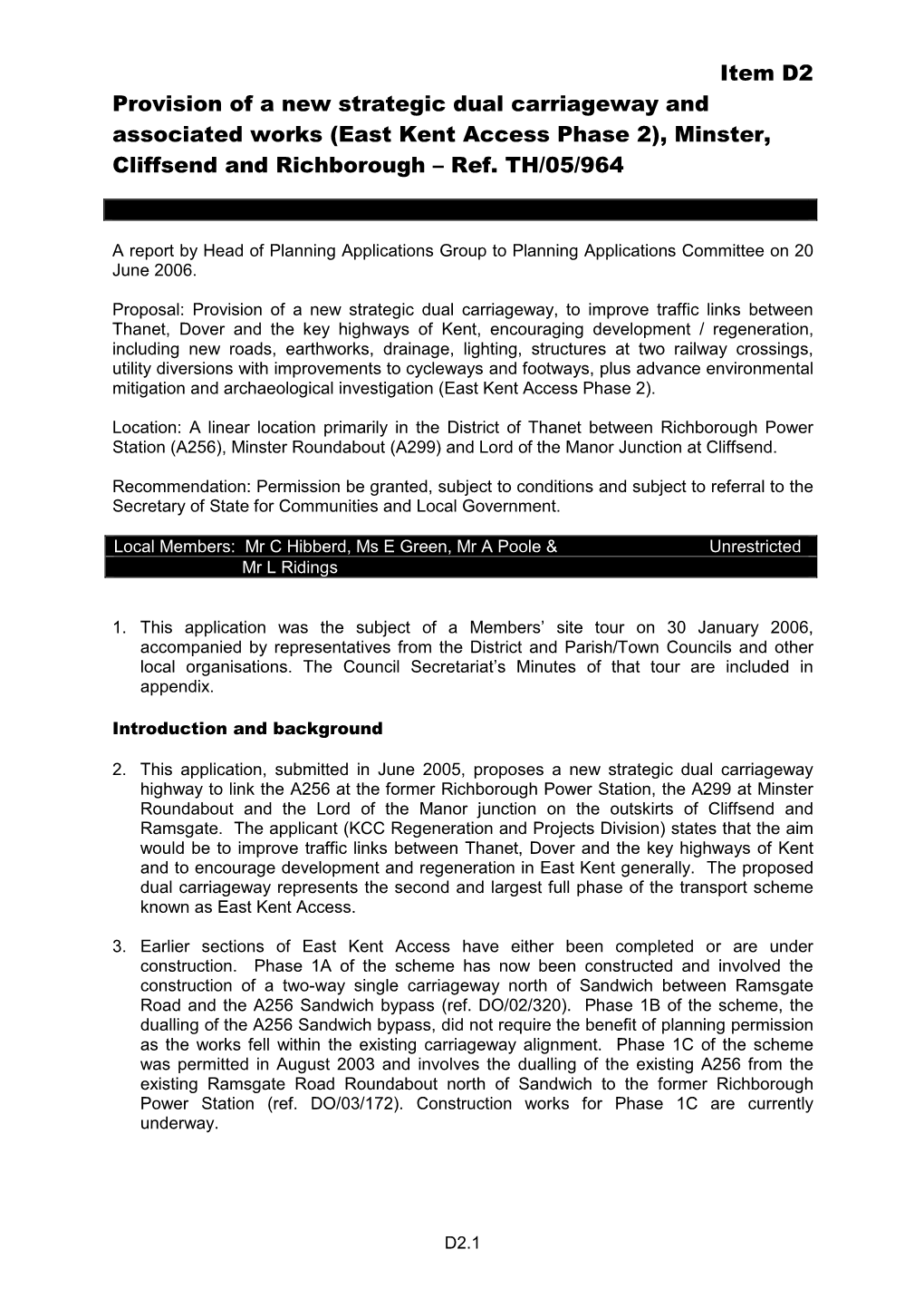 (East Kent Access Phase 2), Minster, Cliffsend and Richborough – Ref