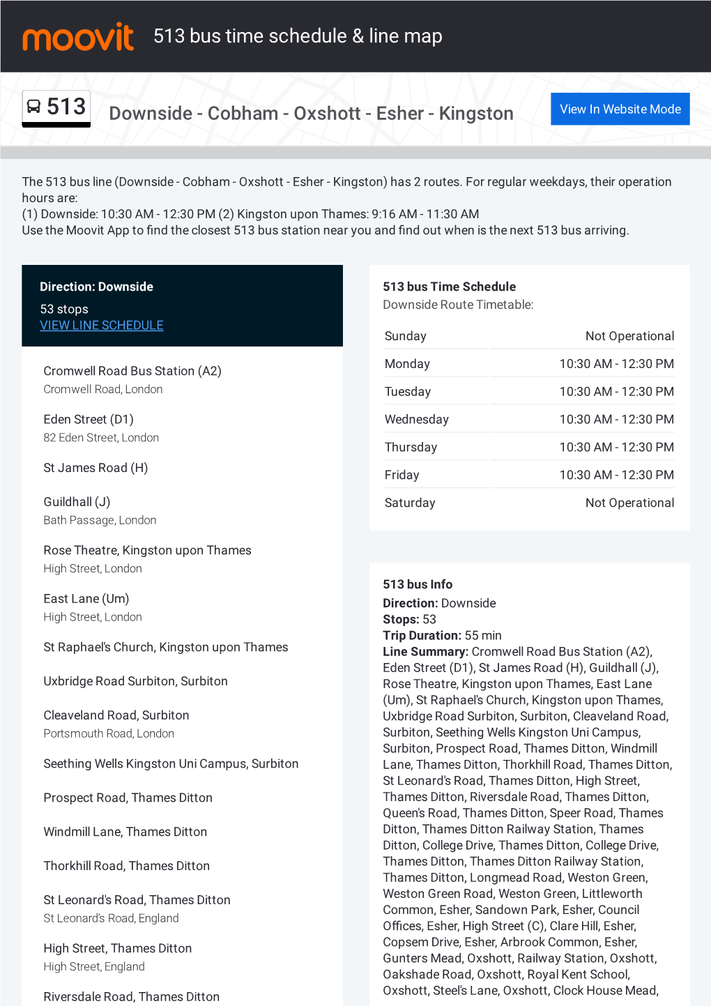 513 Bus Time Schedule & Line Route