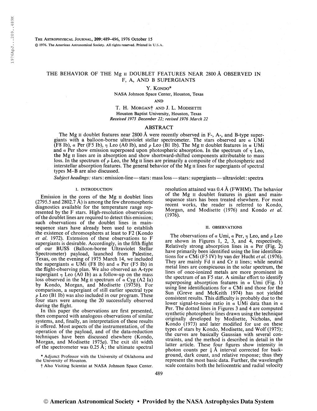 The Astrophysical Journal, 209:489-496, 1976 October 15 © 1976