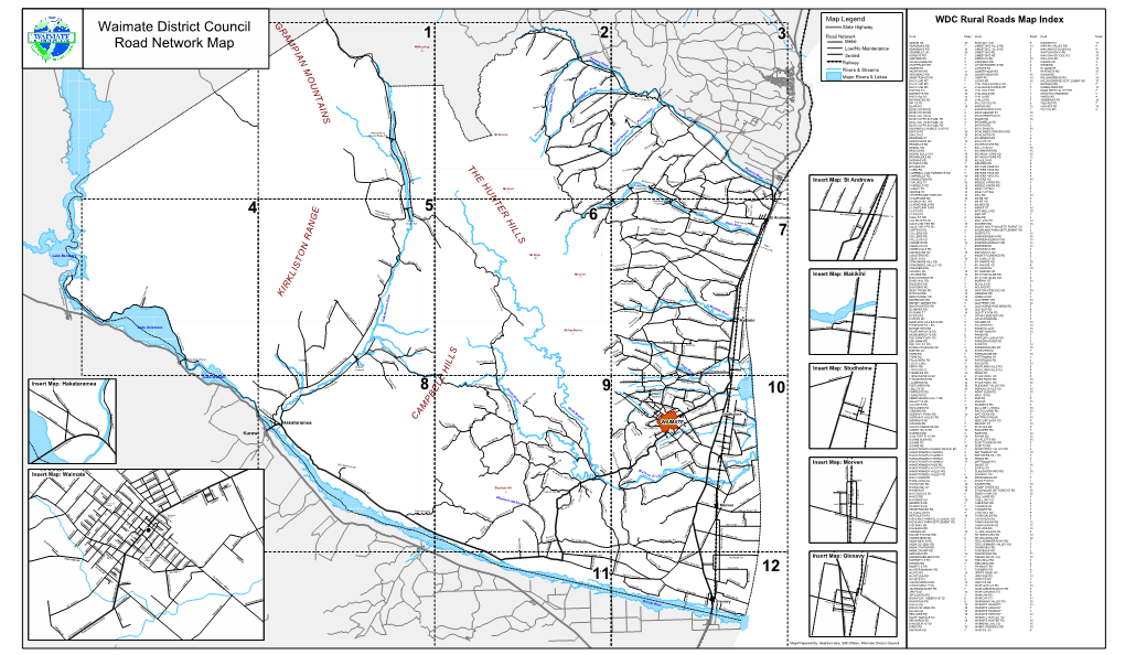 Map Legend G WDC Rural Roads Map Index State Highway R C Waimate District Council Ann Ingt on R a D D Road Map# Road Map# Road Map# R Road Network