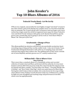 John Kessler's Top 10 Blues Albums of 2016