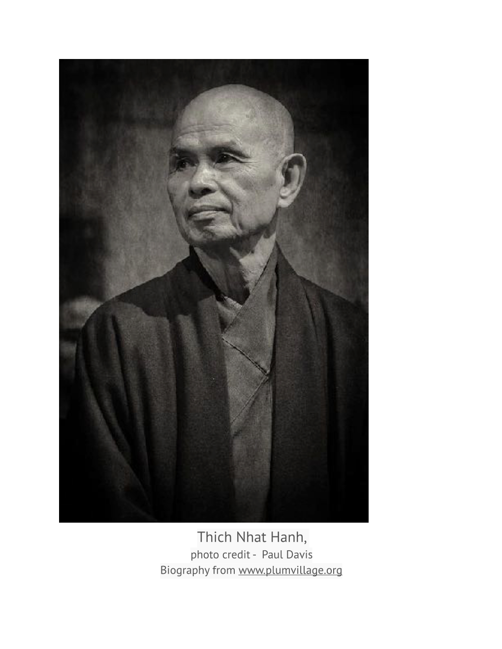 Thich Nhat Hanh, Photo Credit - Paul Davis Biography from THICH NHAT HANH