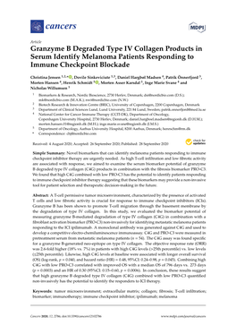 Granzyme B Degraded Type IV Collagen Products in Serum Identify Melanoma Patients Responding to Immune Checkpoint Blockade