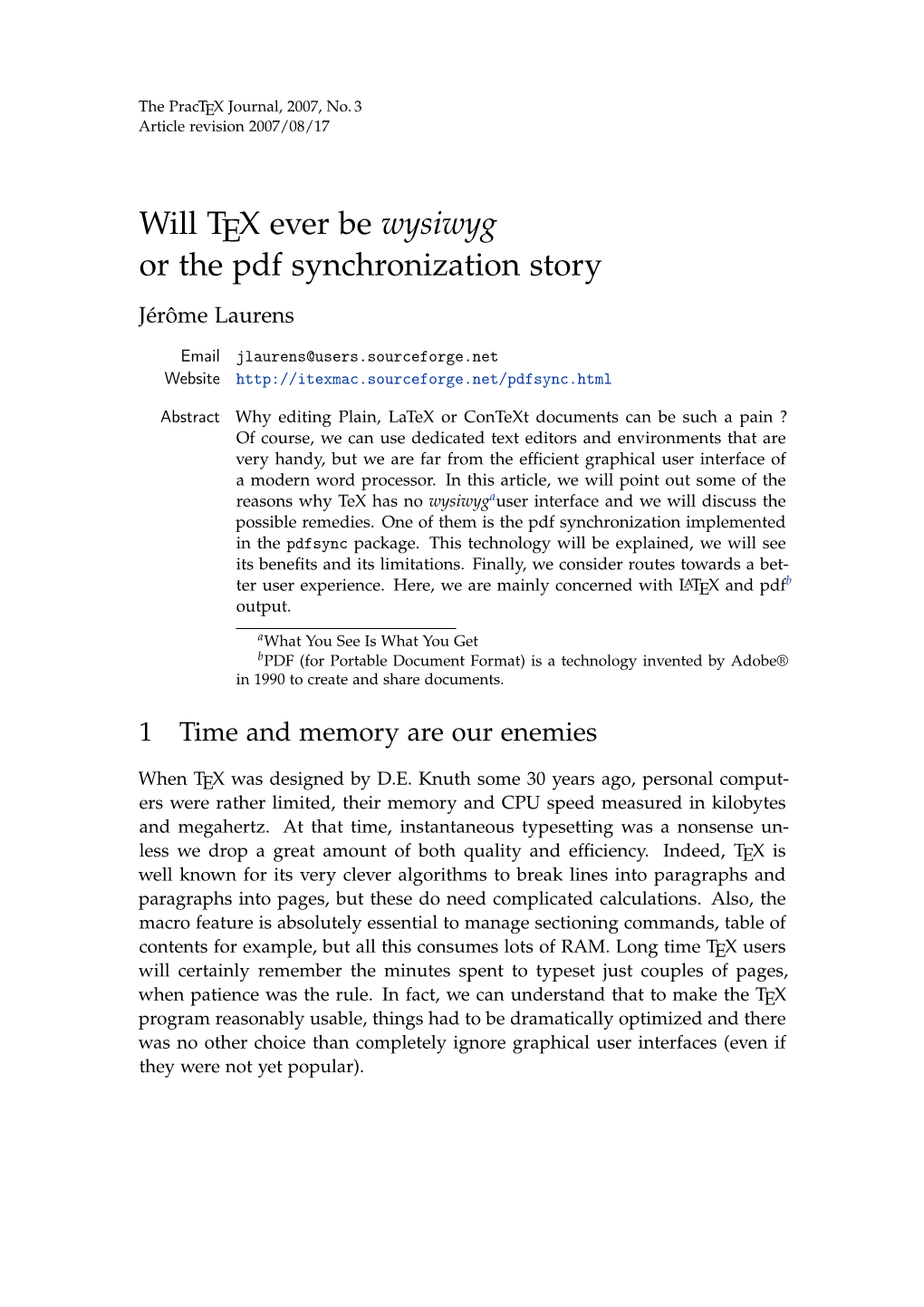 Will TEX Ever Be Wysiwyg Or the Pdf Synchronization Story Jérôme Laurens