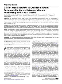 Default Mode Network in Childhood Autism Posteromedial Cortex Heterogeneity and Relationship with Social Deficits