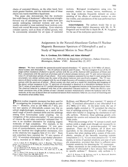 Assignments in the Natural-Abundance Carbon- 13 Nuclear Magnetic Resonance Spectrum of Chlorophyll a and a Study of Segmental Motion in Neat Phytol