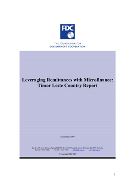 Leveraging Remittances with Microfinance: Timor Leste Country Report