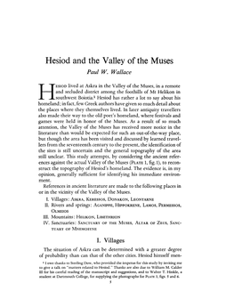 Hesiod and the Valley of the Muses Wallace, Paul W Greek, Roman and Byzantine Studies; Spring 1974; 15, 1; Proquest Pg