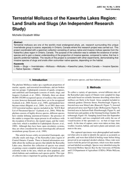 Terrestrial Molluscs of the Kawartha Lakes Region: Land Snails and Slugs (An Independent Research Study)