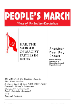 HAIL the MERGER of MAOIST PARTIES in INDIA Another May