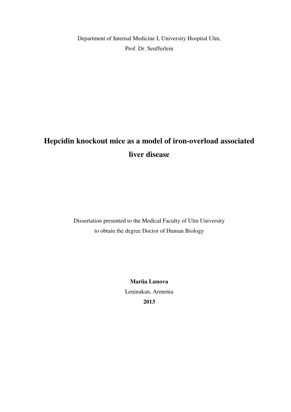 Hepcidin Knockout Mice As a Model of Iron-Overload Associated Liver Disease