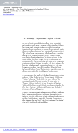 The Cambridge Companion to Vaughan Williams Edited by Alain Frogley and Aidan J