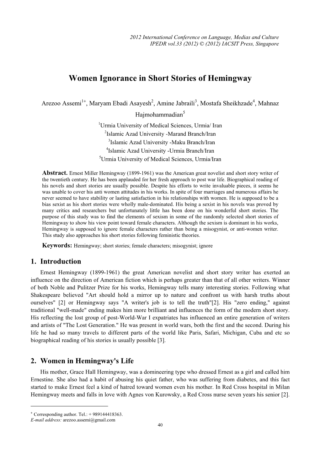 Women Ignorance in Short Stories of Hemingway