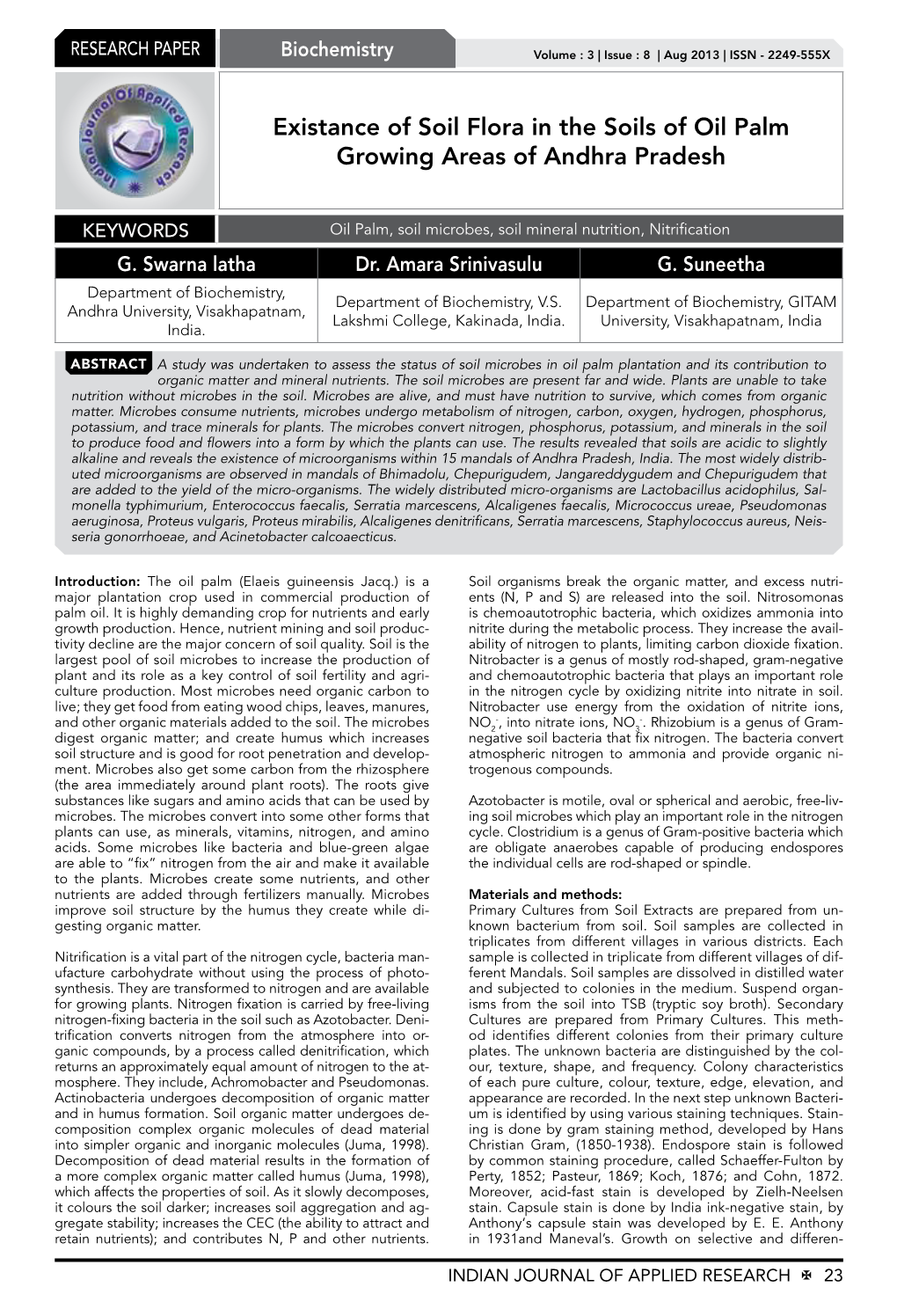 Existance of Soil Flora in the Soils of Oil Palm Growing Areas of Andhra Pradesh