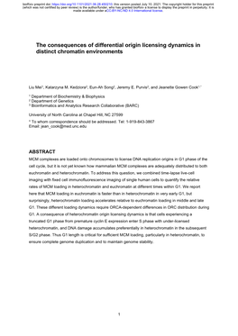 The Consequences of Differential Origin Licensing Dynamics in Distinct Chromatin Environments