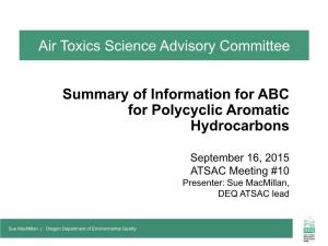 Summary of Information for ABC for Polycyclic Aromatic Hydrocarbons