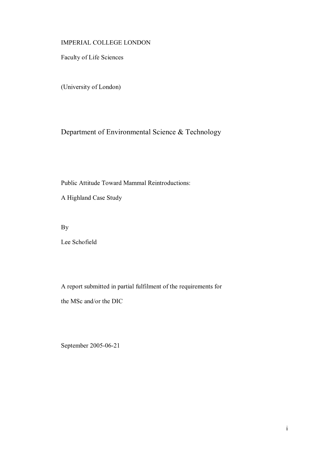 Department of Environmental Science & Technology