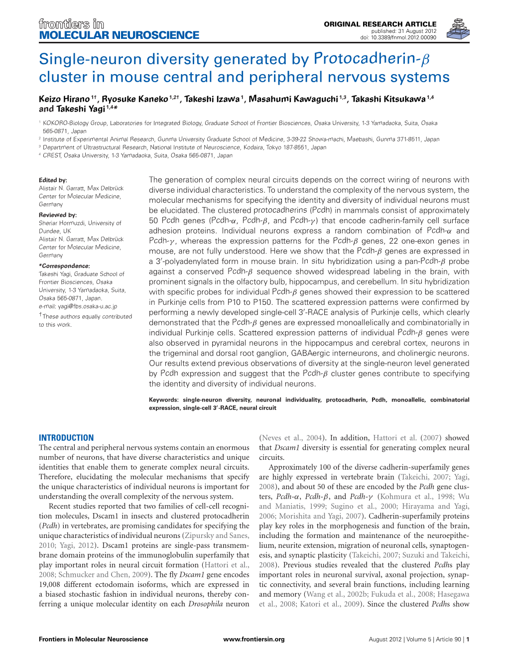 Single-Neuron Diversity Generated by Protocadherin-Β Cluster in Mouse Central and Peripheral Nervous Systems