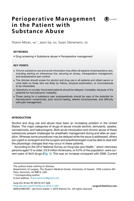 Perioperative Management in the Patient with Substance Abuse