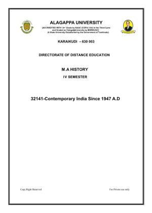 ALAGAPPA UNIVERSITY 32141-Contemporary India Since