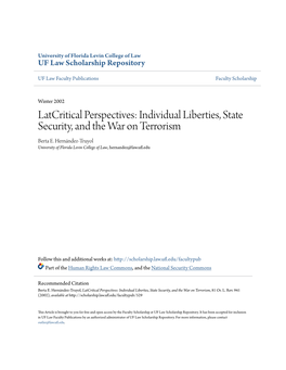 Individual Liberties, State Security, and the War on Terrorism Berta E