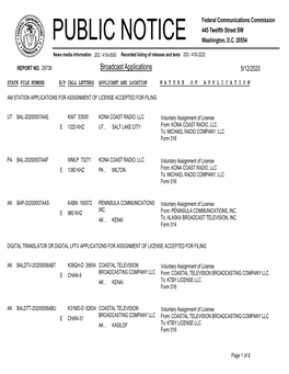 Broadcast Applications 5/12/2020