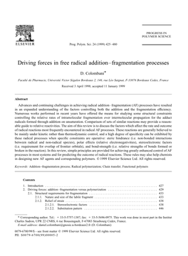Driving Forces in Free Radical Addition–Fragmentation Processes