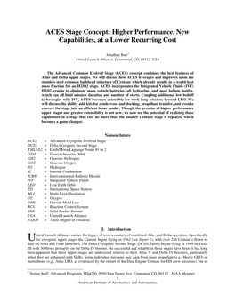 ACES Stage Concept: Higher Performance, New Capabilities, at a Lower Recurring Cost