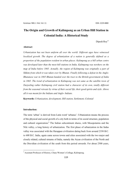 The Origin and Growth of Kalimpong As an Urban Hill Station in Colonial India: a Historical Study