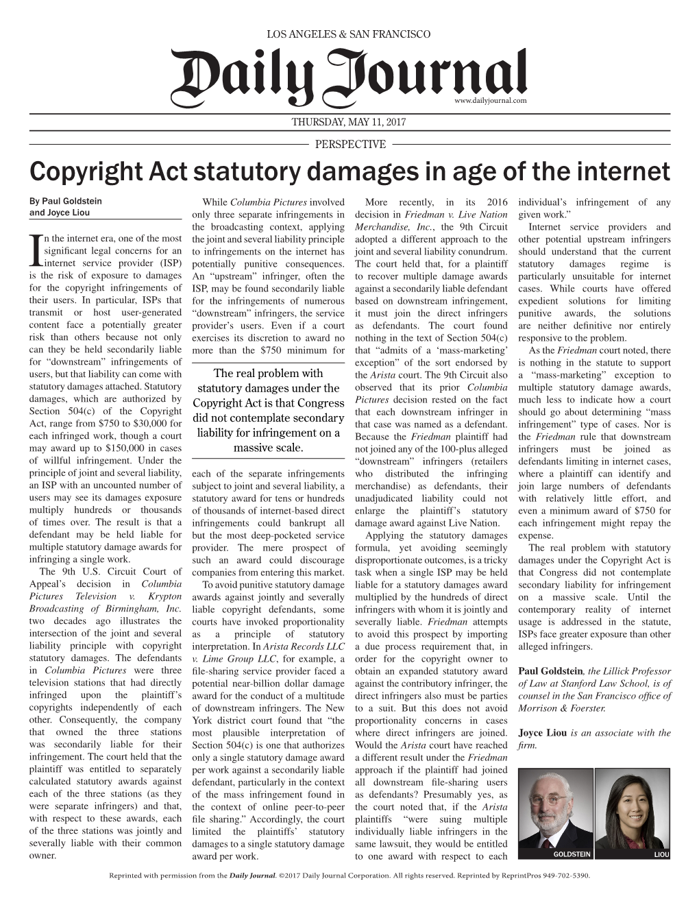 Copyright Act Statutory Damages in Age of the Internet
