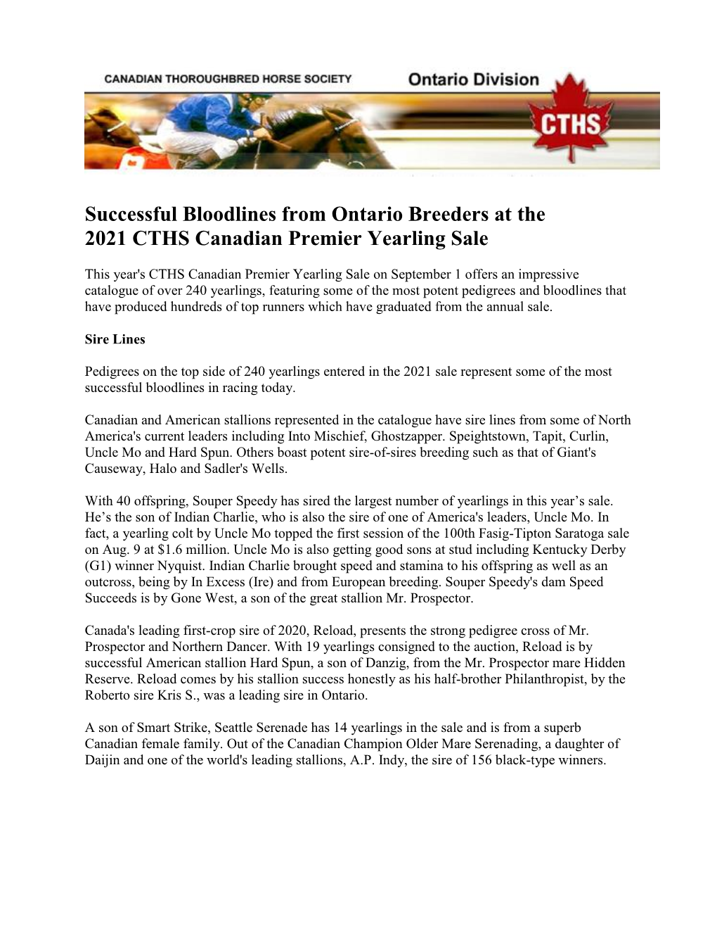 Successful Bloodlines from Ontario Breeders at the 2021 Yearling Sale