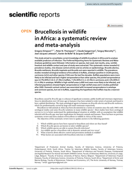 Brucellosis in Wildlife in Africa: a Systematic Review and Meta‑Analysis Gregory Simpson1,2*, Peter N