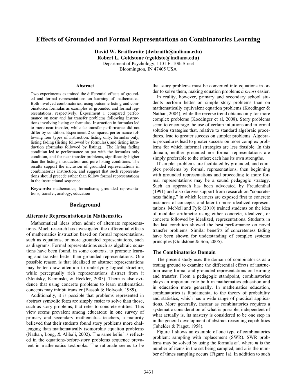 Effects of Grounded and Formal Representations on Combinatorics Learning