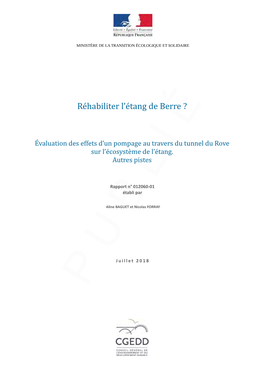 Réhabiliter L'étang De Berre ? Page 1/84