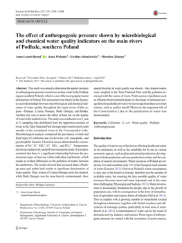 The Effect of Anthropogenic Pressure Shown by Microbiological and Chemical Water Quality Indicators on the Main Rivers of Podhale, Southern Poland