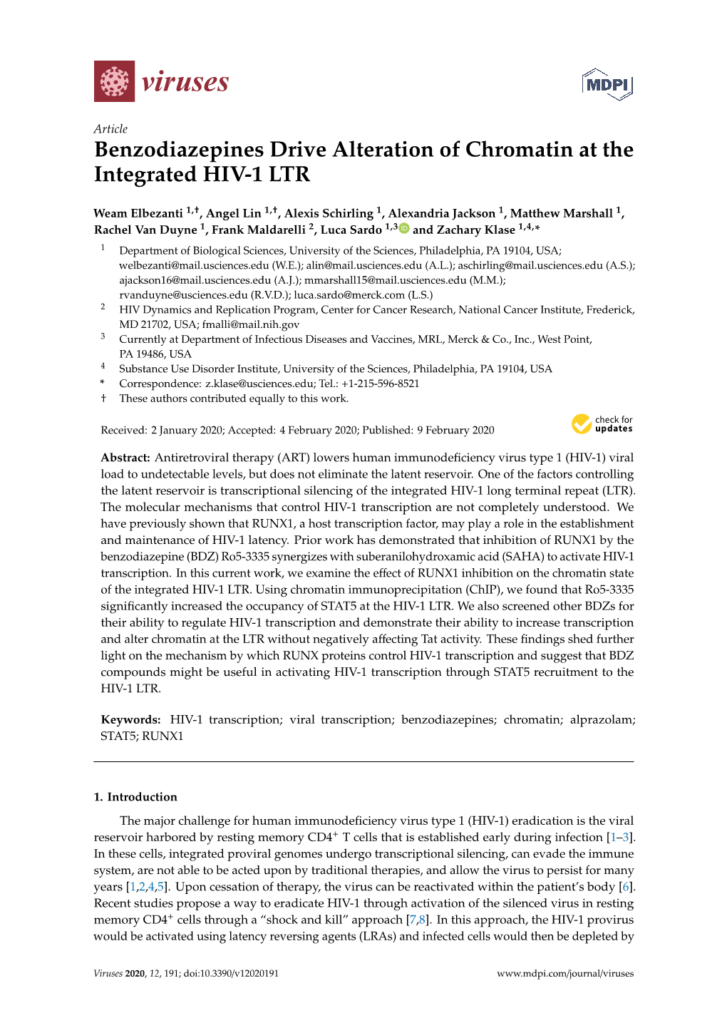 Benzodiazepines Drive Alteration of Chromatin at the Integrated HIV-1 LTR