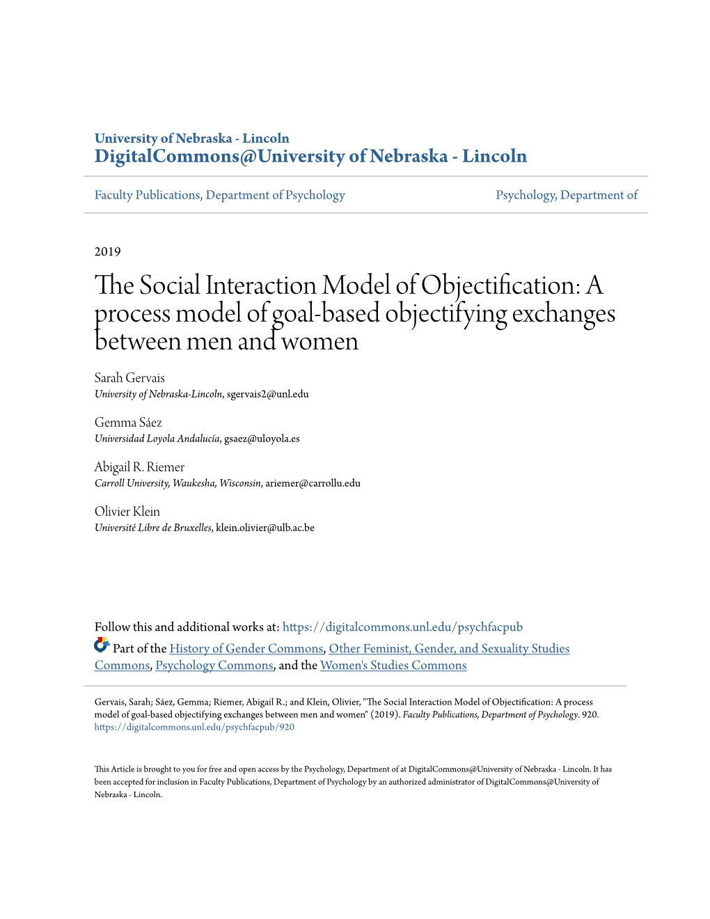 The Social Interaction Model of Objectification: a Process Model of Goal-Based Objectifying Exchanges Between Men and Women