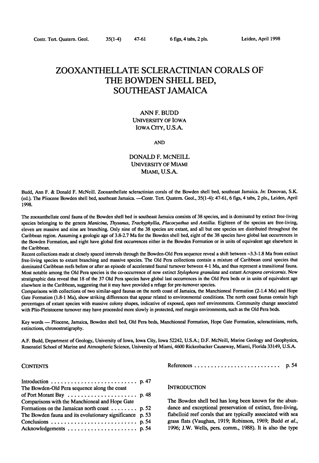 Zooxanthellate Scleractinian Corals of the Bowden Shell Southeast Jamaica