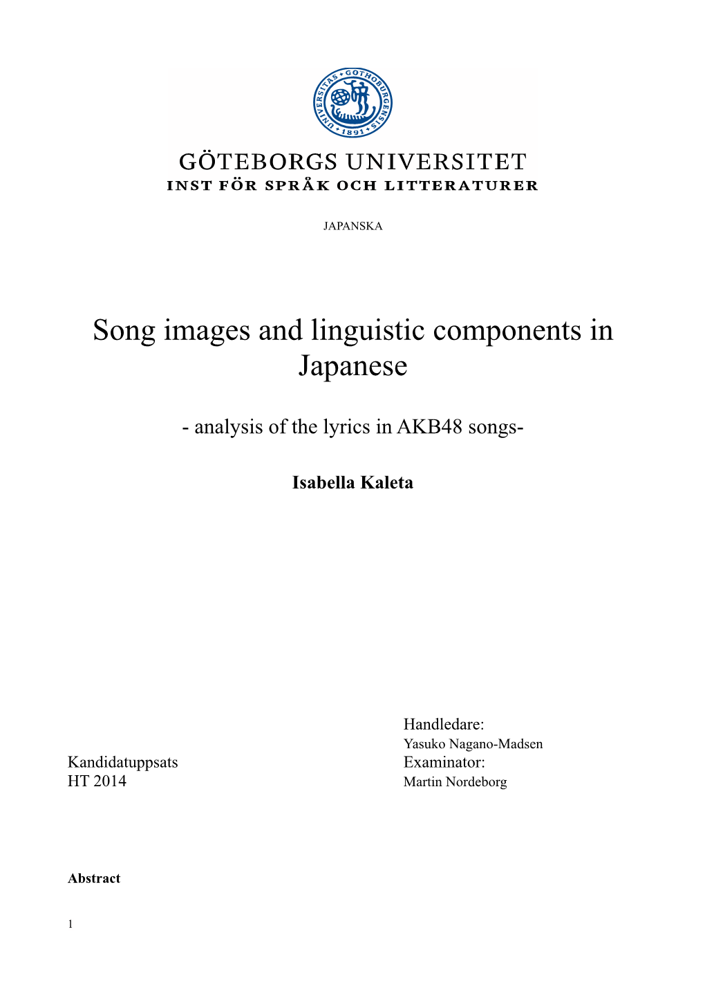 Song Images and Linguistic Components in Japanese