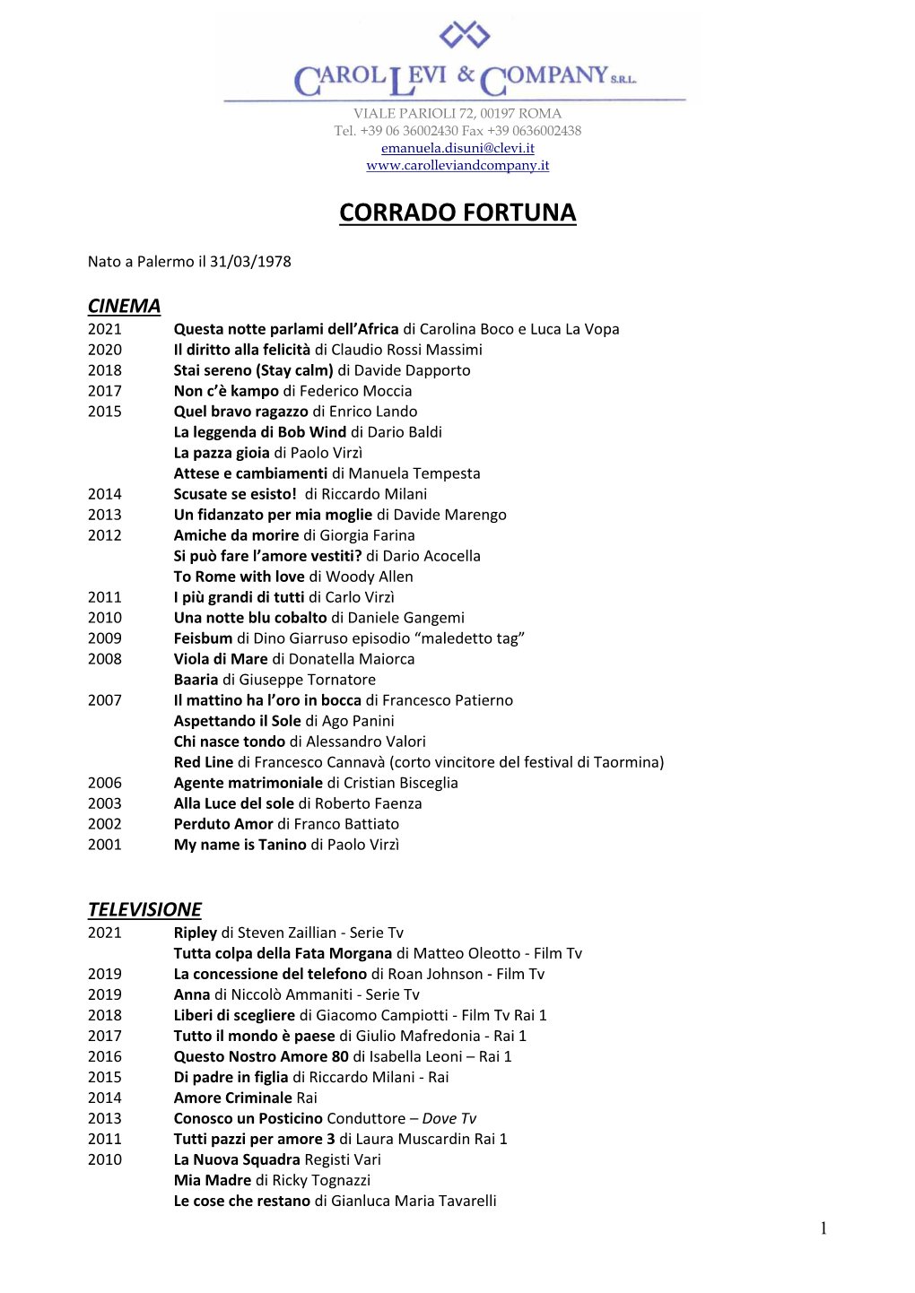 Curriculum Vitae Di Corrado Fortuna
