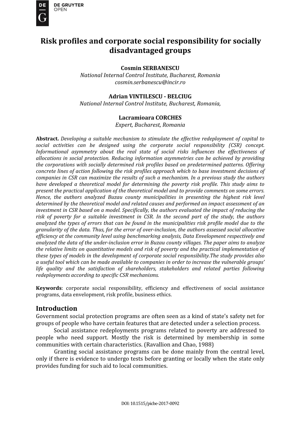 Risk Profiles and Corporate Social Responsibility for Socially Disadvantaged Groups