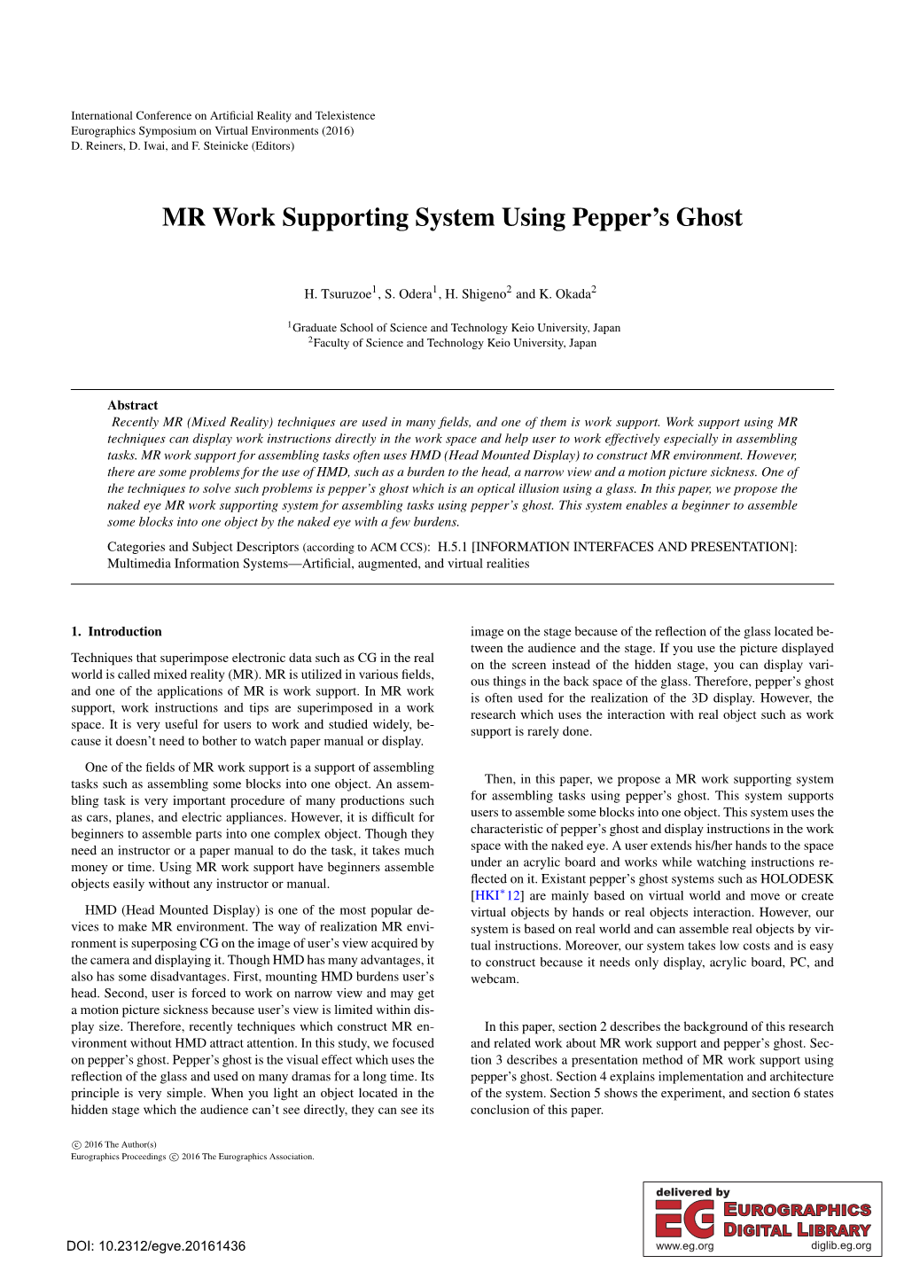 MR Work Supporting System Using Pepper's Ghost