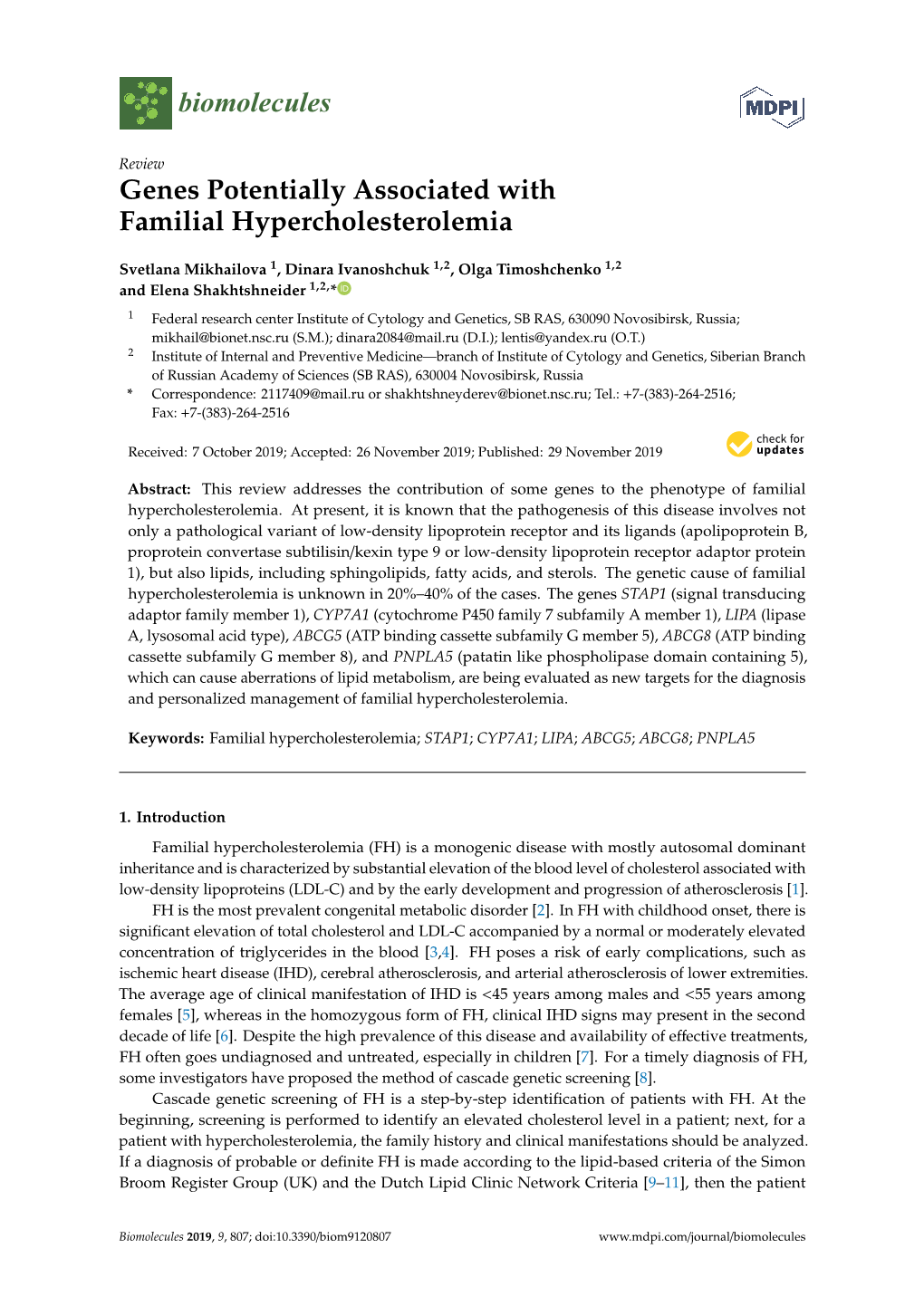 Genes Potentially Associated with Familial Hypercholesterolemia