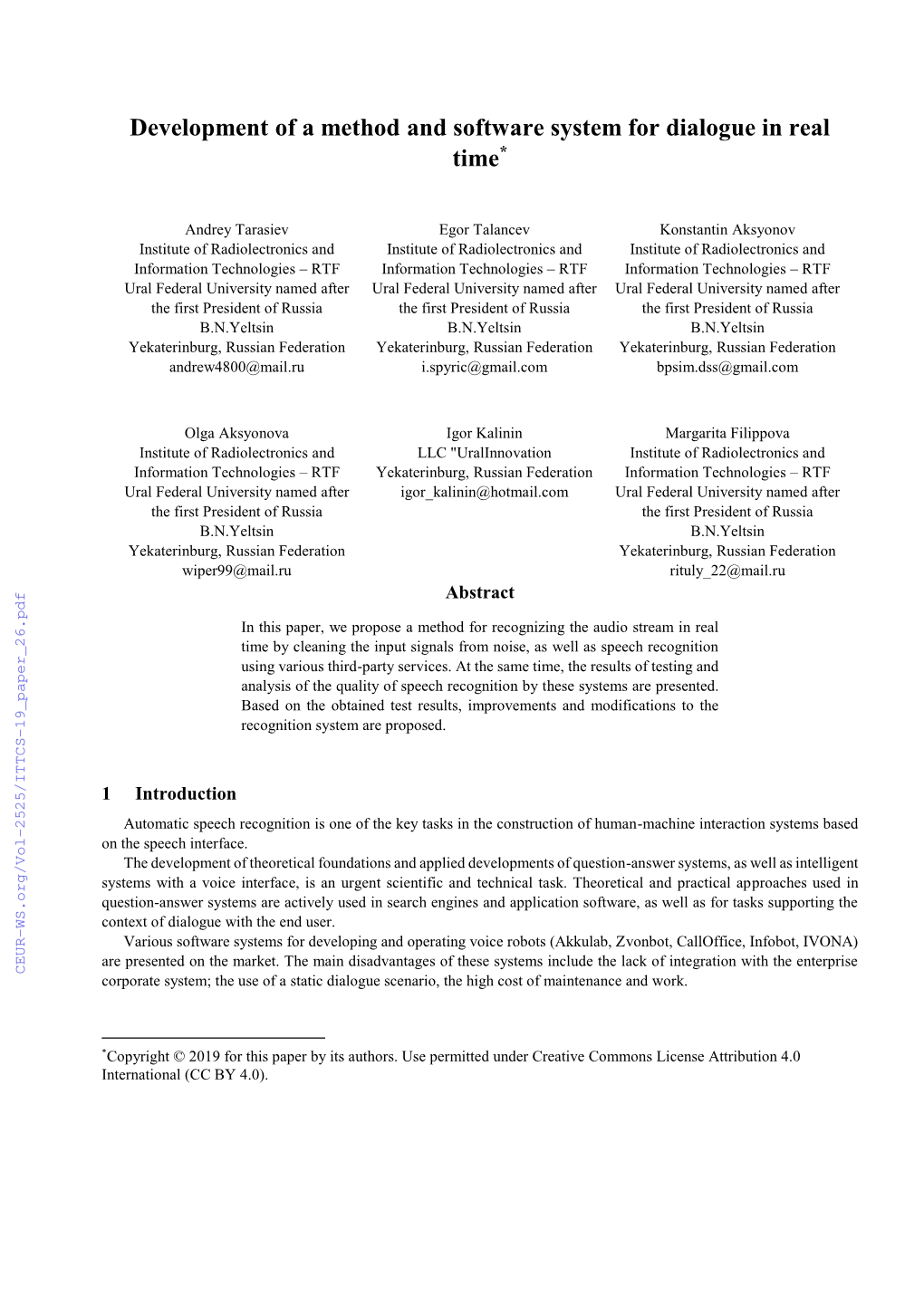 Development of a Method and Software System for Dialogue in Real Time*