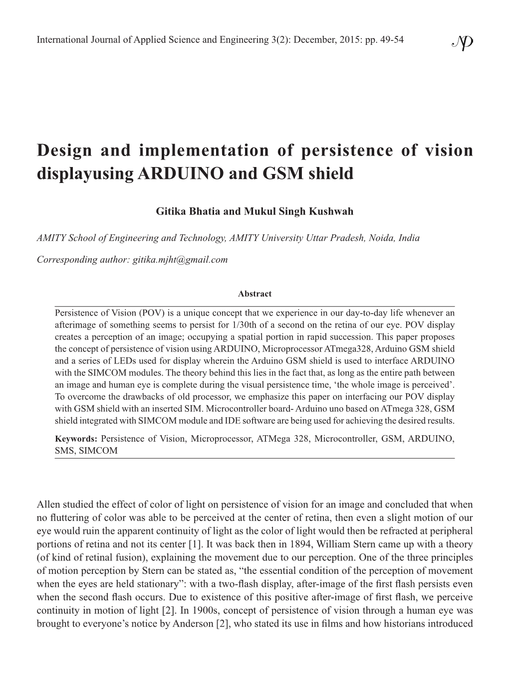 Design and Implementation of Persistence of Vision Displayusing ARDUINO and GSM Shield