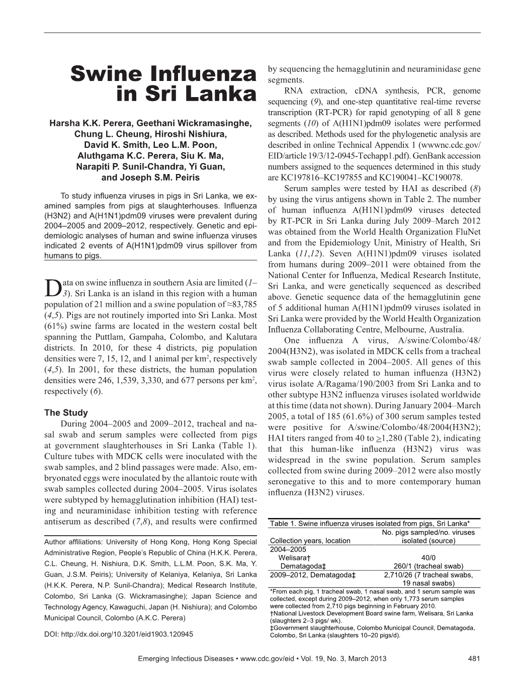 Swine Influenza in Sri Lanka