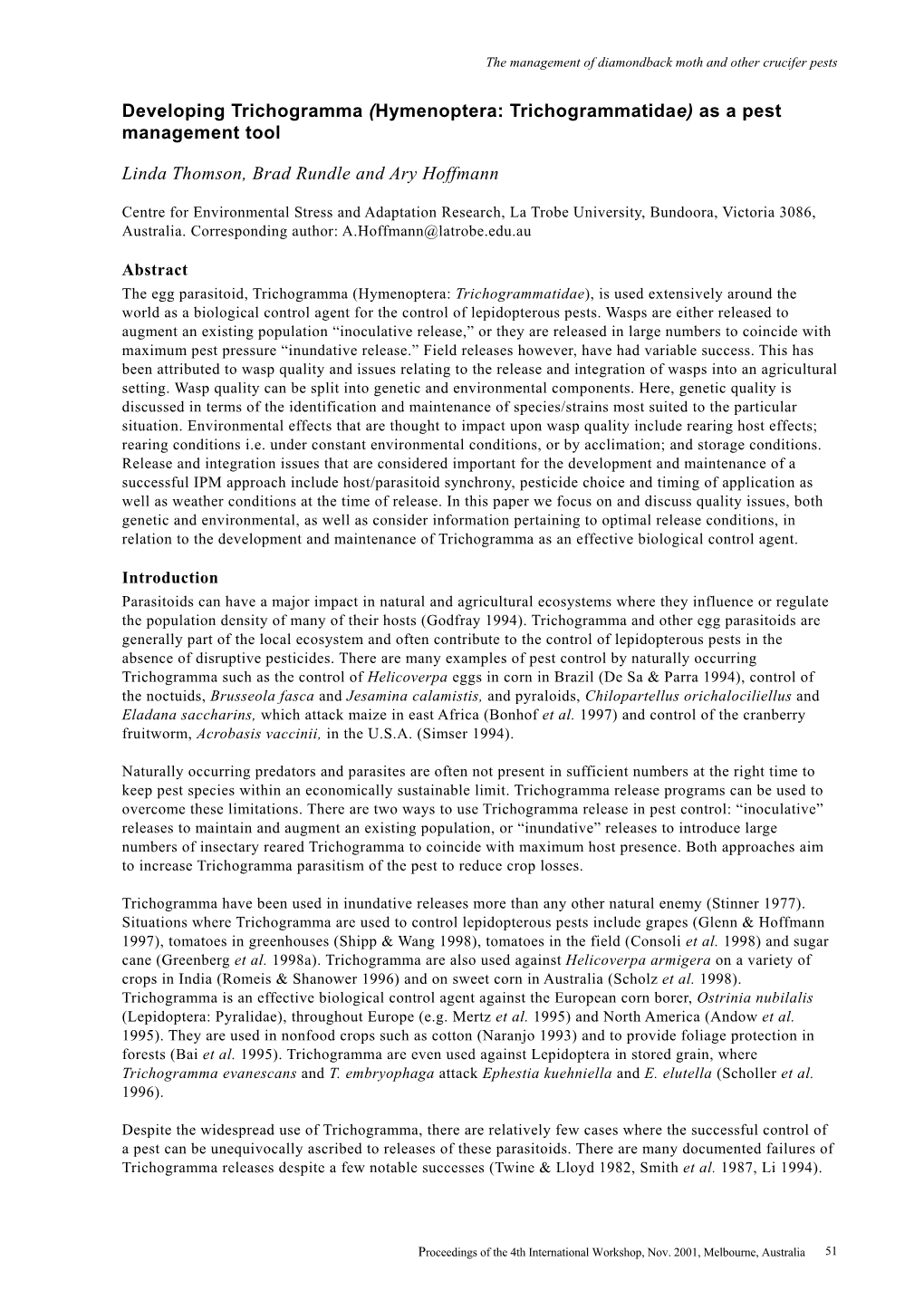 Developing Trichogramma (Hymenoptera: Trichogrammatidae) As a Pest Management Tool