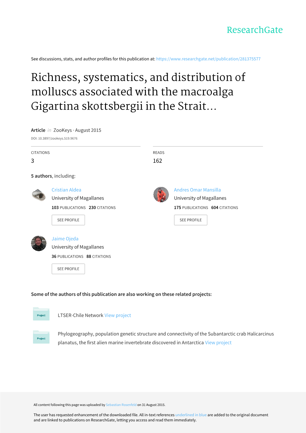 ﻿Richness, Systematics, and Distribution of Molluscs Associated